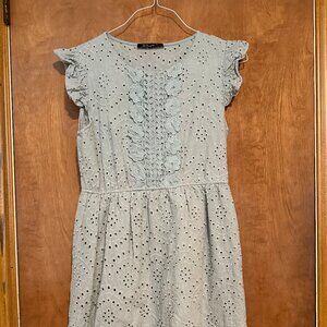 Simplee Sage Embroidered Ruffle Cap Sleeve Dress